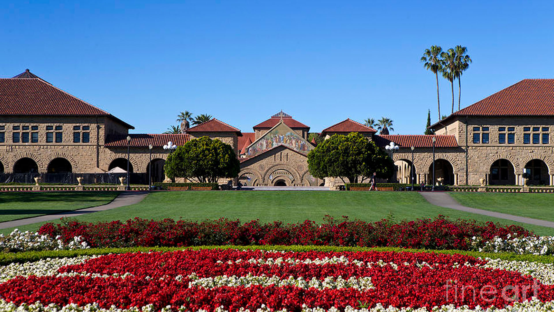 Beautiful campus with vibrant flower beds