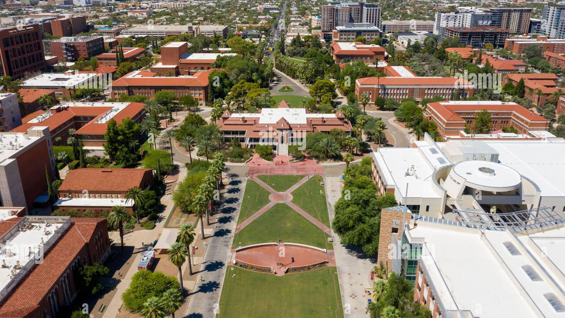 Aerial view of university campus.
