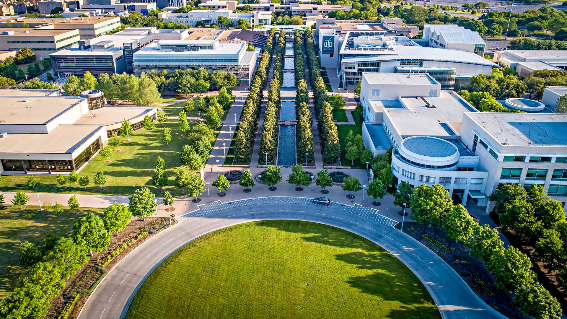 Aerial view of university campus.