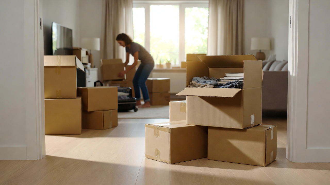 Person packing a few boxes in an office for box shipping and storage instead of a storage unit.